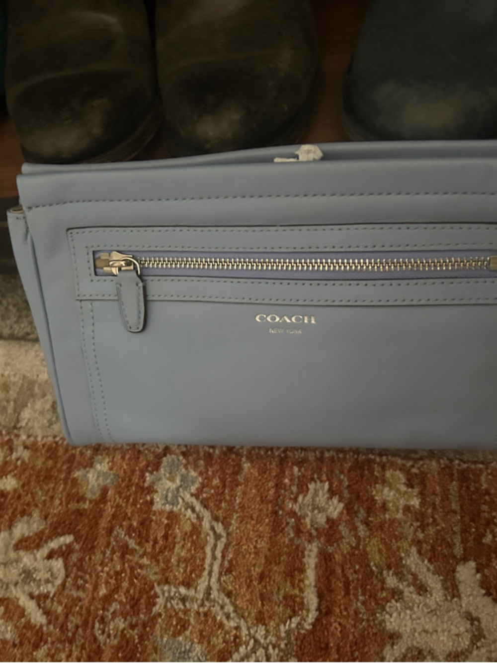 Coach Light Blue Leather Wristlet Clutch